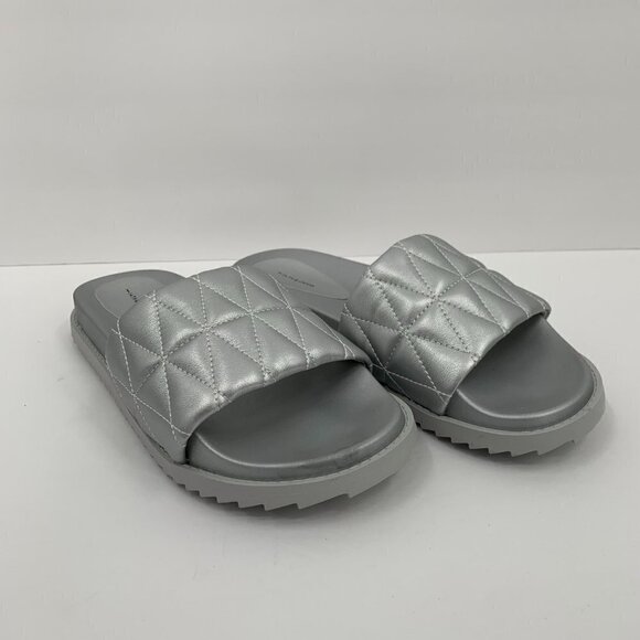 14th & Union Tallin silver metallic quilted slides sandals mules new 8 - Picture 2 of 8